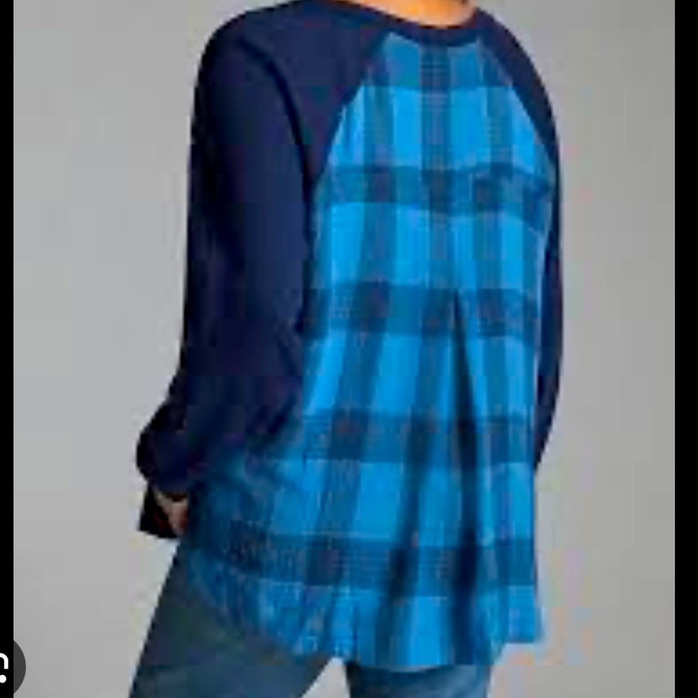 Anthropologie x Pilcro Plaid Mixed Media Boyfriend V Neck Tunic XS